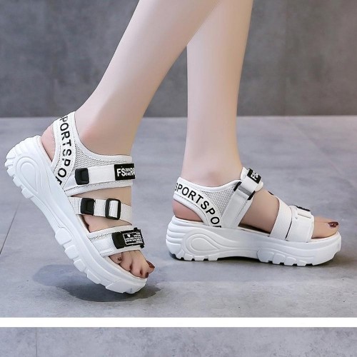 Buy Velcro Thick Soled Strappy Open Toe Sports Sandals - White ...