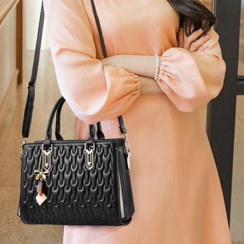 Showing image for Trendy Wrinkled Embossed Double Hand Tote Hand Bag - Black Trendy Wrinkled Embossed Double Hand Tote Hand Bag - Black |image