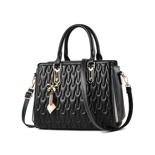 Showing image for Trendy Wrinkled Embossed Double Hand Tote Hand Bag - Black Trendy Wrinkled Embossed Double Hand Tote Hand Bag - Black |image