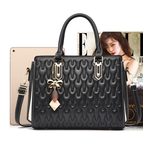 Showing image for Trendy Wrinkled Embossed Double Hand Tote Hand Bag - Black Trendy Wrinkled Embossed Double Hand Tote Hand Bag - Black |image