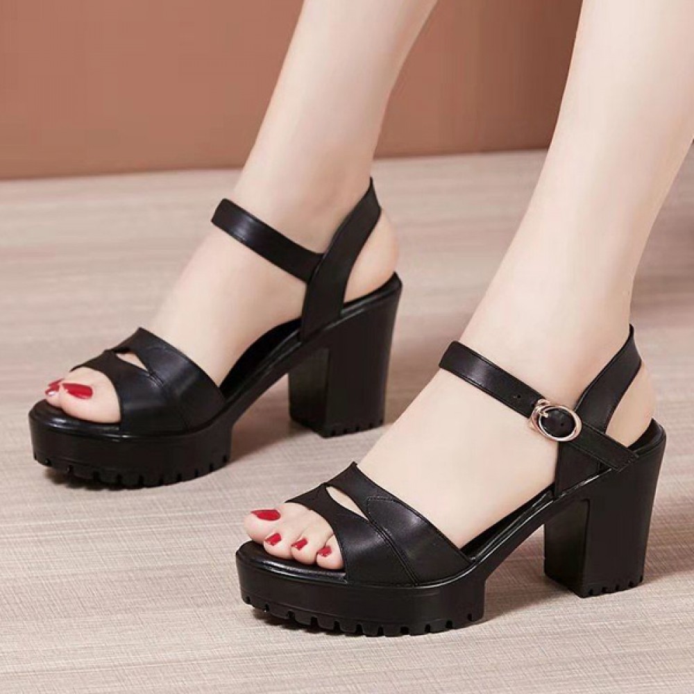 Buy Platform Buckle Strap Open Toe Catwalk High Heel Sandals - Black ...