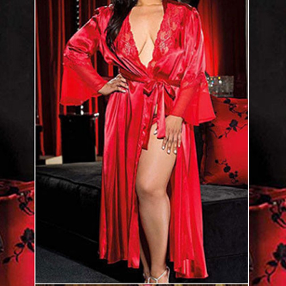 Buy Explosive Style Long Bathrobe Robe Nightgown Lingerie Nightdress Red Fashion 