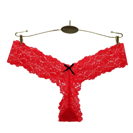 Buy Fashionable Lace Floral Hollows Out Thong Panty Women's Underwear - Red, Fashion