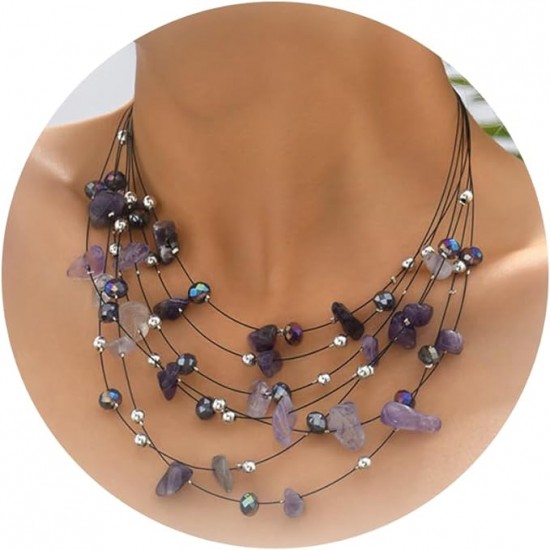 Buy Bohemian Multi Layer Crystal Necklace Set For Women Purple Fashion BusinessArcade