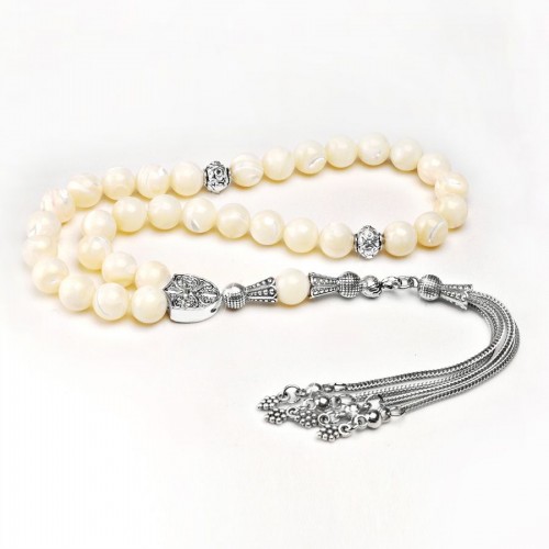 Showing image for De Hari's Diamond Men's Silver Plated Mother-of-Pearl Prayer Beads ANM-31 De Hari's Diamond Men's Silver Plated Mother-of-Pearl Prayer Beads ANM-31 image