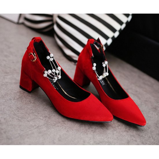 Buy American Women Fashion Diamond Studded Metal Red Pointed Shoes S ...