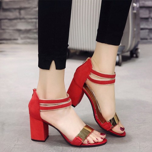 Showing image for Korean Fashion Red Open-Toed Zipper Sandals S-17RD