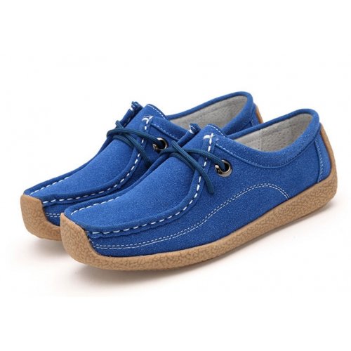 Showing image for Women Blue Leather Snail Scrub Flat Shoes S-33BL