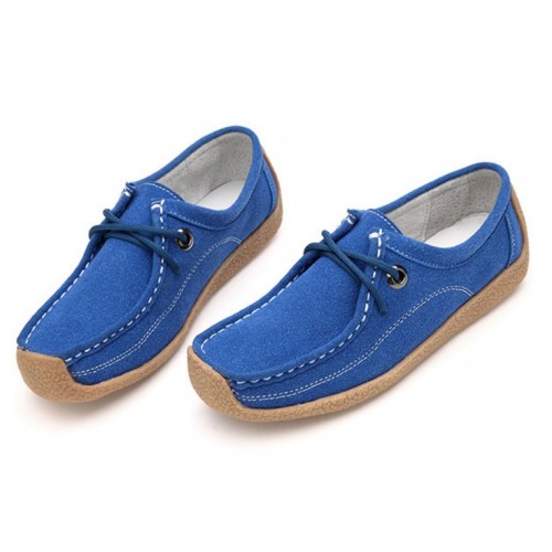 Showing image for Women Blue Leather Snail Scrub Flat Shoes S-33BL