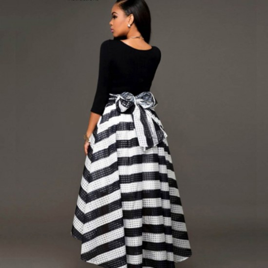 striped skirt black shirt