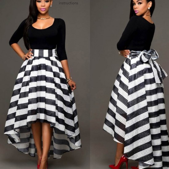 striped skirt black shirt