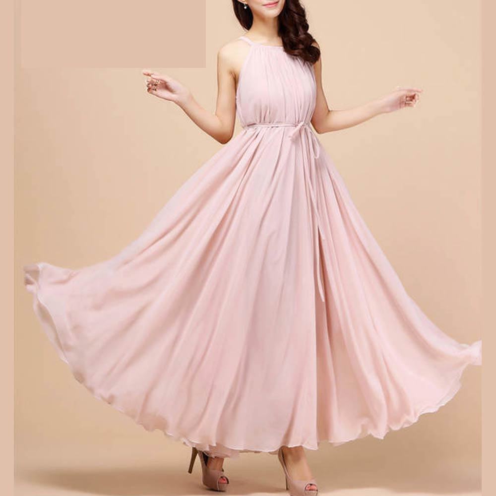 pink color maxi dress