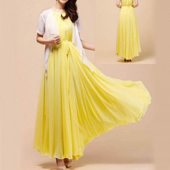 yellow color long dress