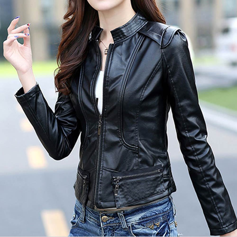 Buy Latest Trending BodyFit Black Color Leather Womens Casual Jacket WJ ...